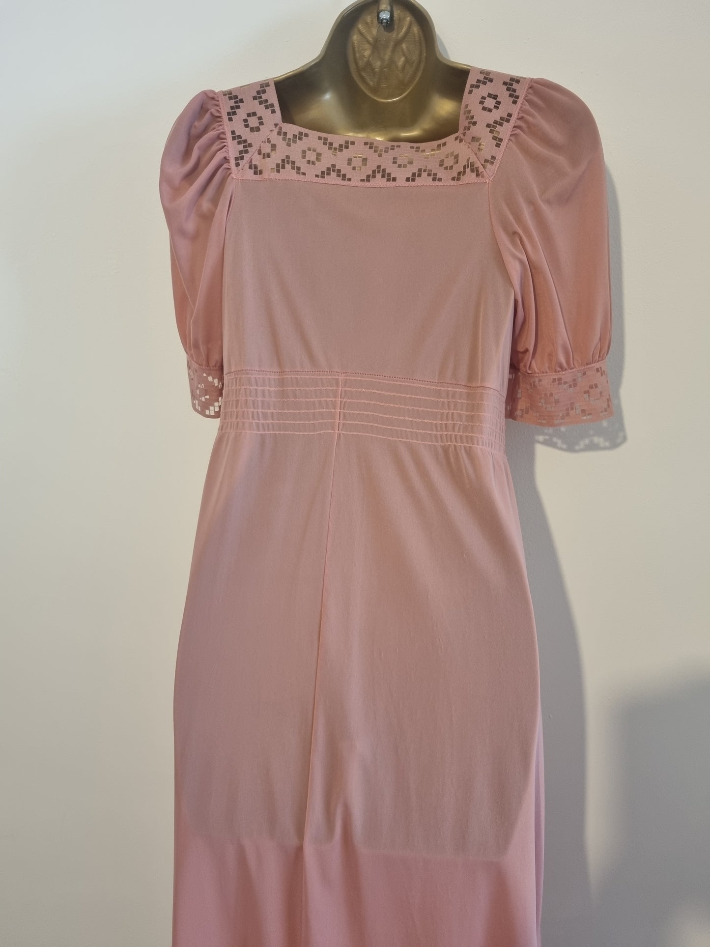 Vintage Pink Square Neck Cutout Rose Soft Slip Dress Delight