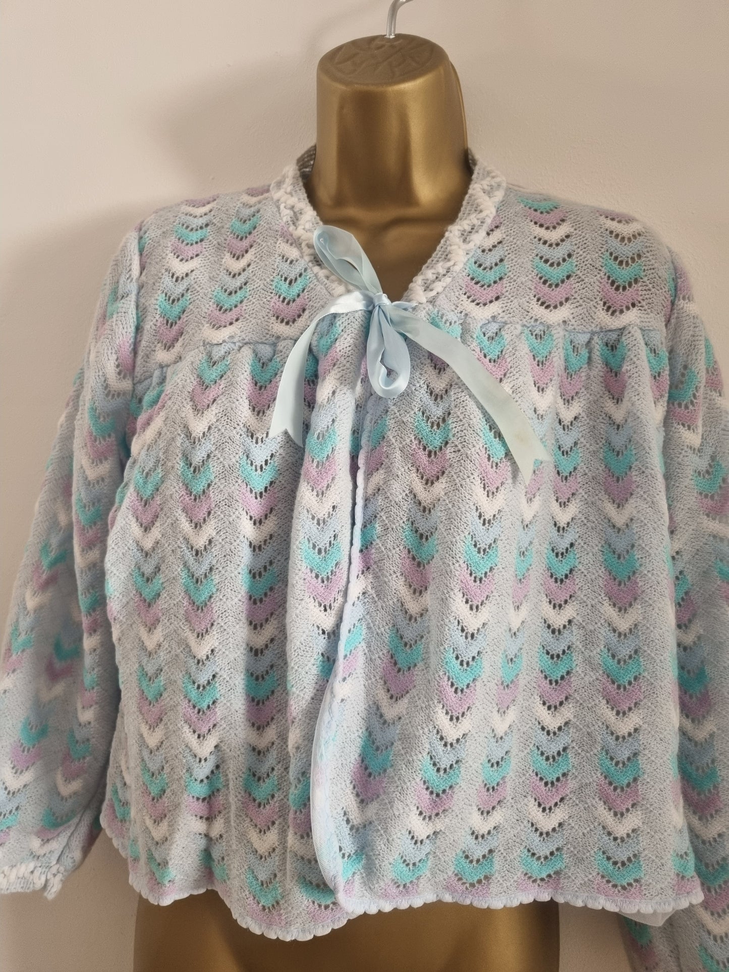 Vintage Cassy E Hunter Blue and Purple Knitted Bed Jacket