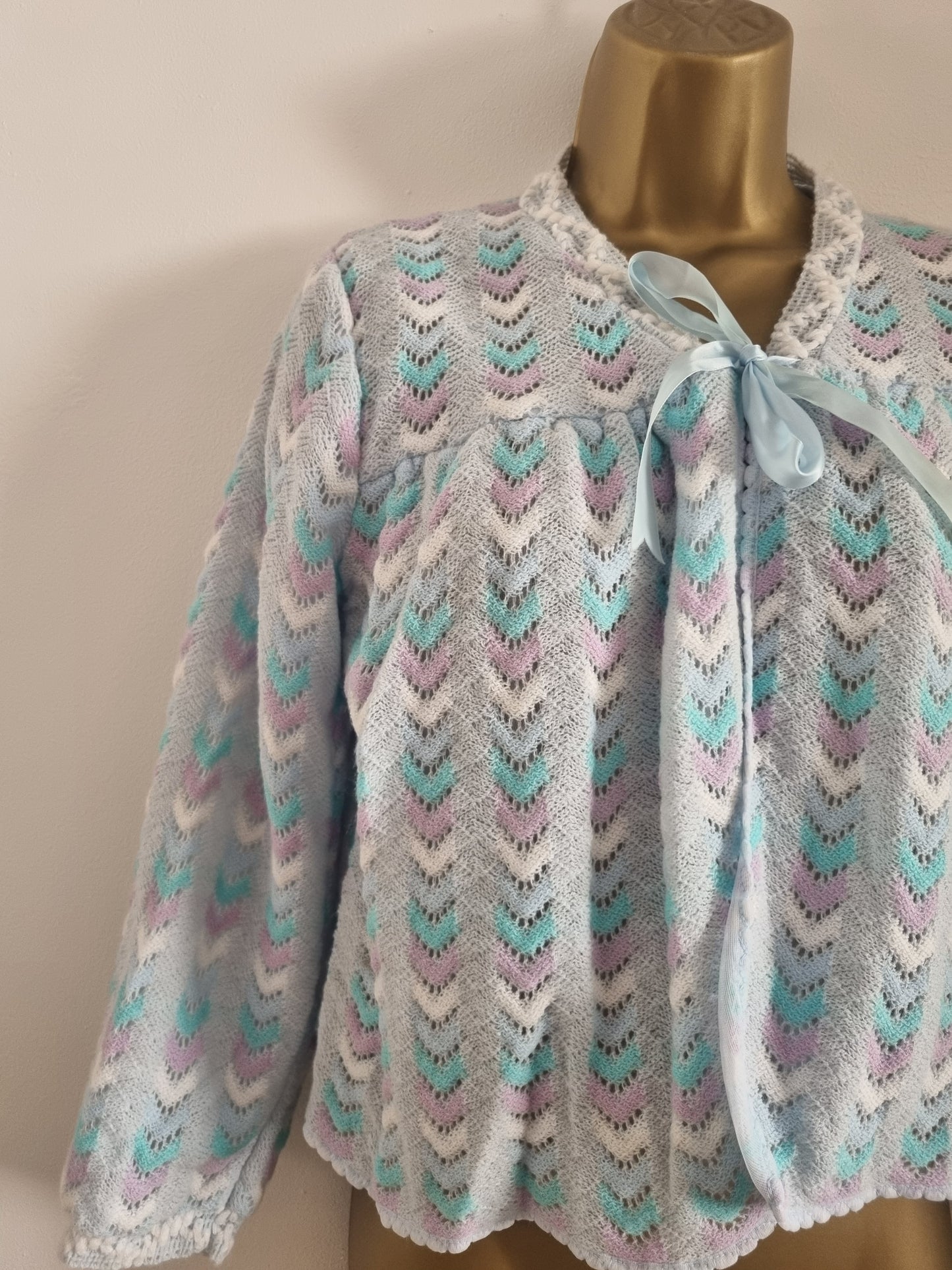 Vintage Cassy E Hunter Blue and Purple Knitted Bed Jacket