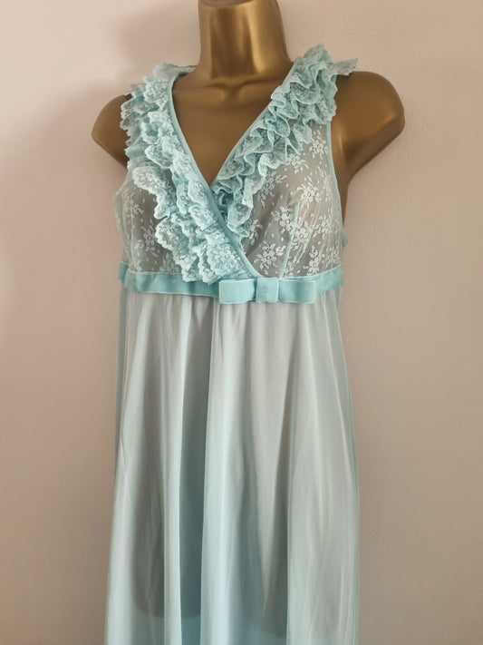 Vintage Blue Lace Bust Long Sleeveless Slip Dress for Elegant Style