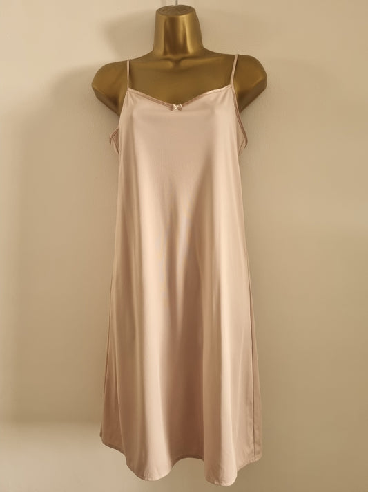 Slip Vintage Nude Dress with Adjustable Straps and Bow Detail