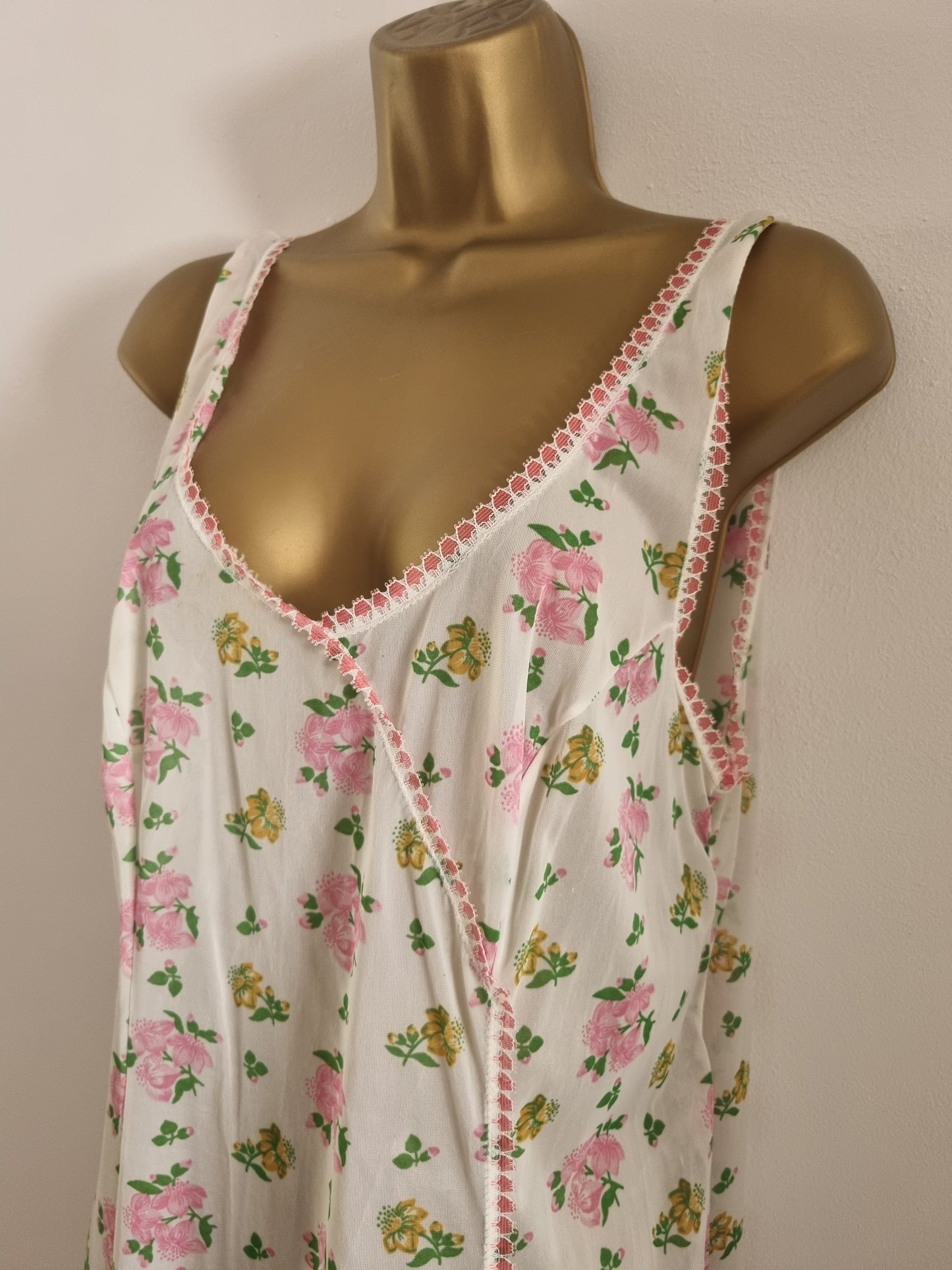 Vintage White, Pink and Yellow Floral Crossover Slip Dress
