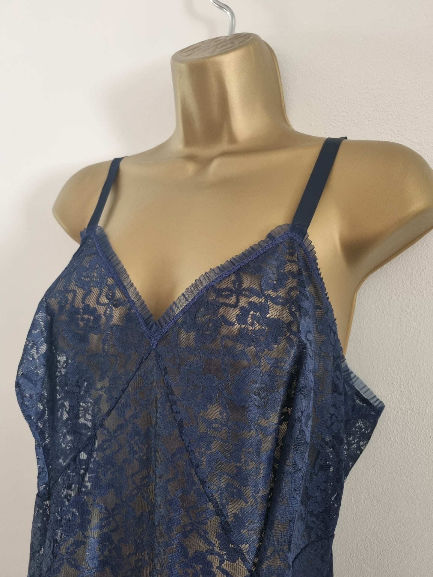 Lingerie Vintage St. Michael Sheer Navy Lace Slip Dress and Bloomers