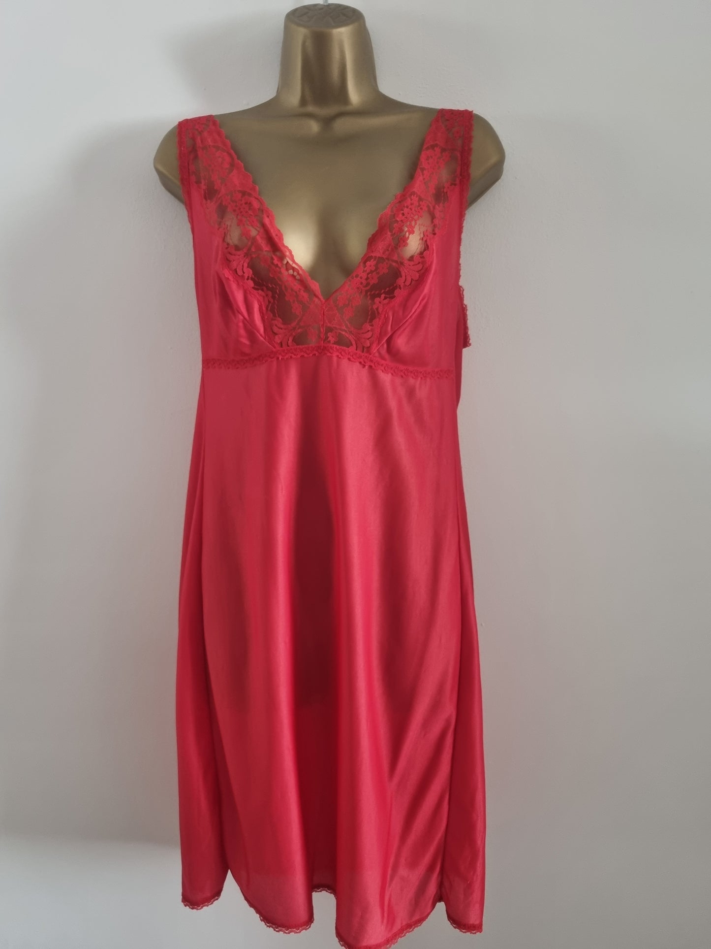 Vintage Red Plunge Neck Slip Dress for Timeless Elegance