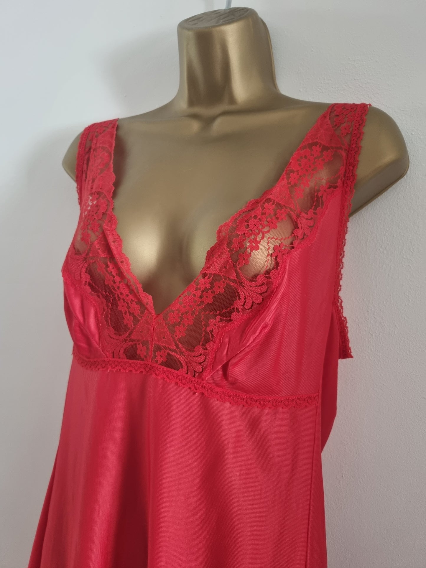 Vintage Red Plunge Neck Slip Dress for Timeless Elegance