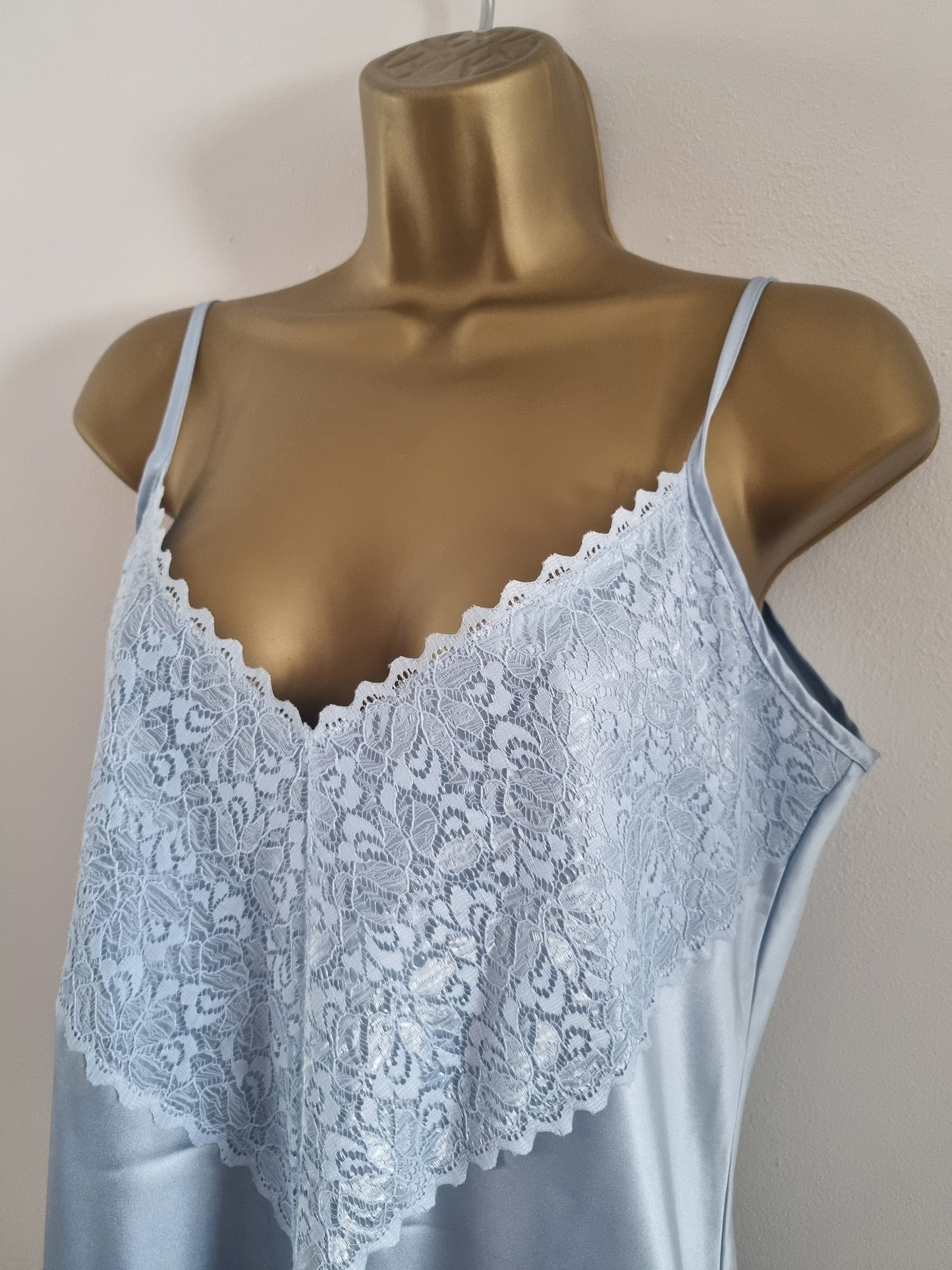 Slip Vintage Baby Blue Lace Detail Front V Neck Dress Mini