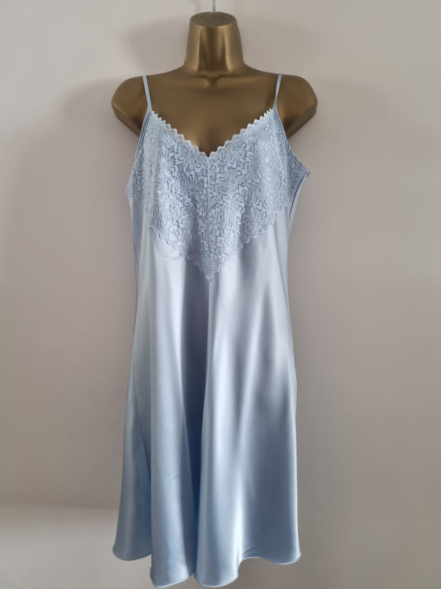 Slip Vintage Baby Blue Lace Detail Front V Neck Dress Mini