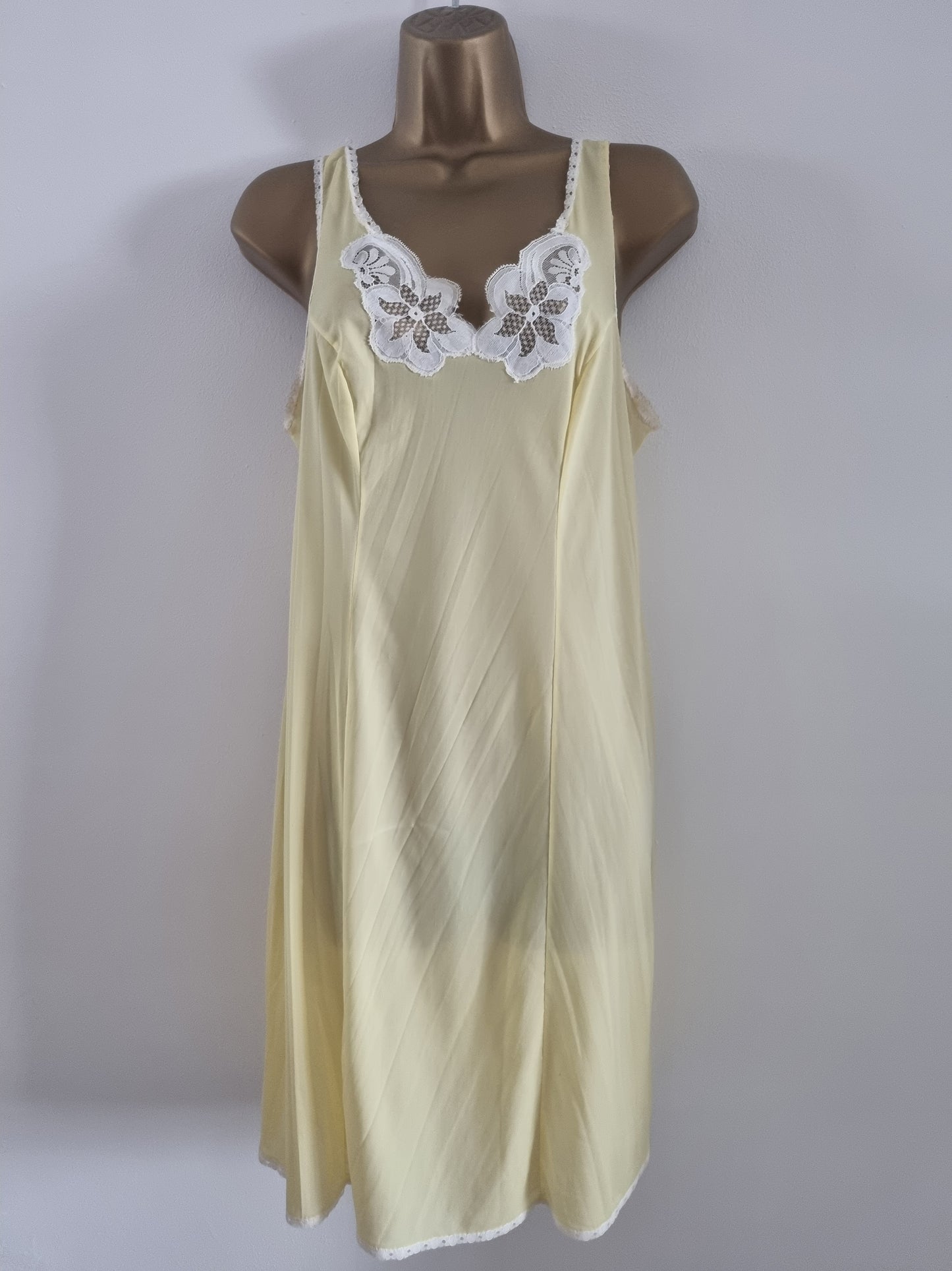 Vintage Yellow Slip Dress with White Contrast Lace Elegance