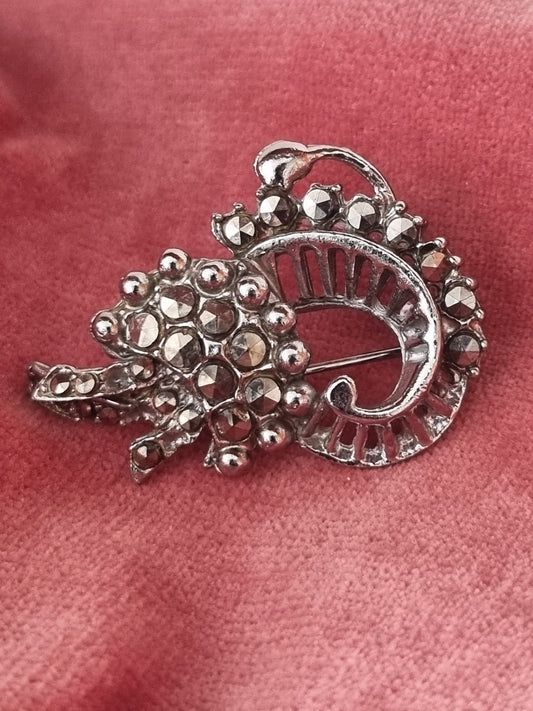 Vintage Brooch Costume Jewellery Marcasite 1950s Swirl