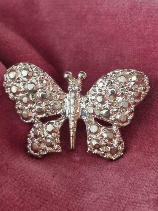 Vintage Brooch Silver Tone Marcasite Butterfly