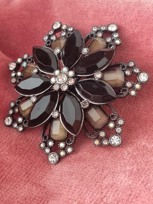 Vintage Brooch Large Floral Starburst 50s Brown Costume Jewellery