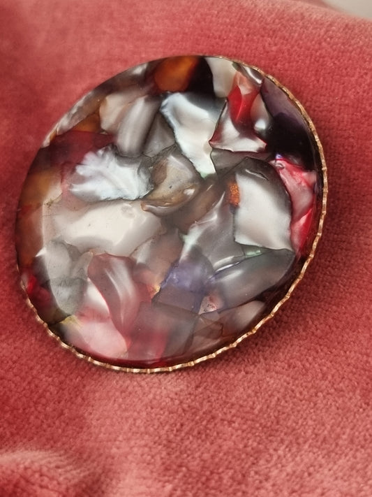 Vintage Brooch Lucite Marbled 50s Round Statement Multicoloured