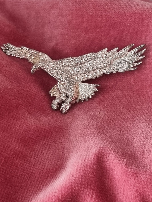 Vintage Brooch Marcasite Flying Eagle