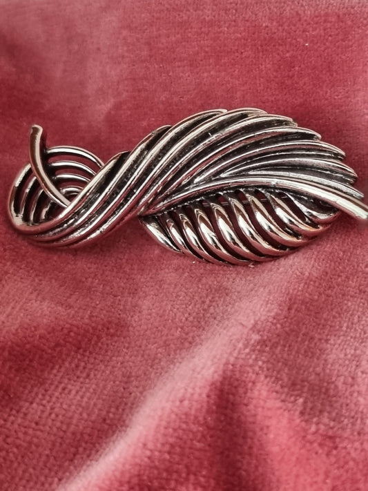 Vintage Brooch Silver Tone Geometric Leaf Large Swirl