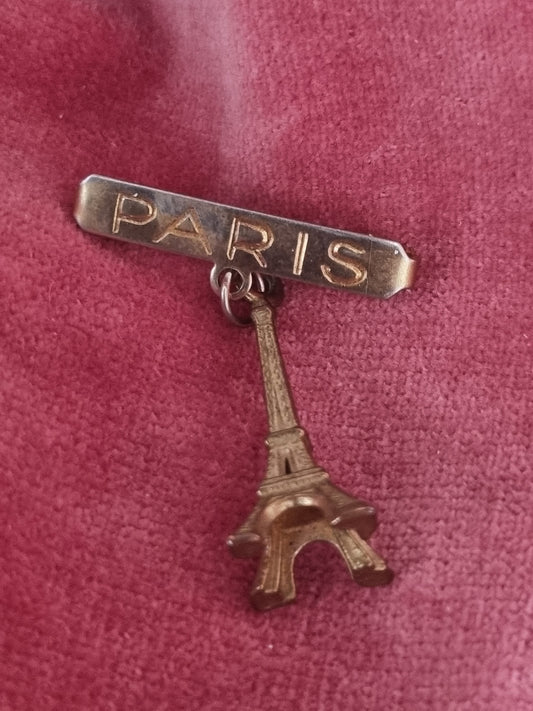 Vintage Brooch Gold Tone Paris Eiffel Tower 50s Souvenir