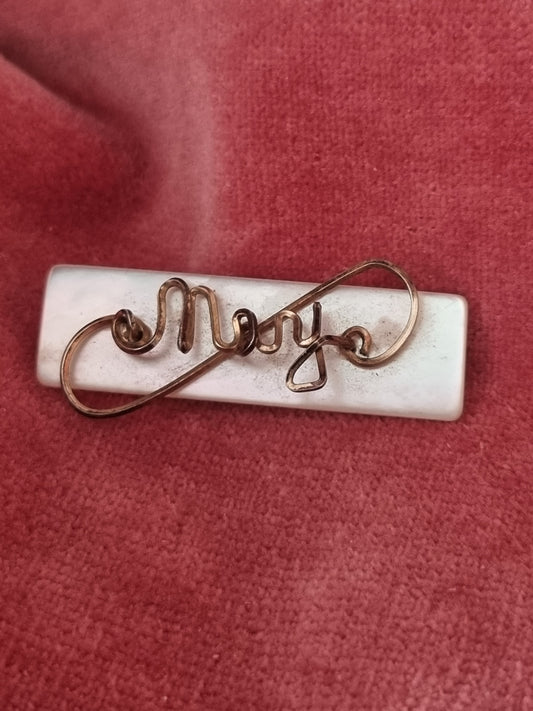 Vintage Brooch Mary Name Gold Tone Imitation Shell 1940s