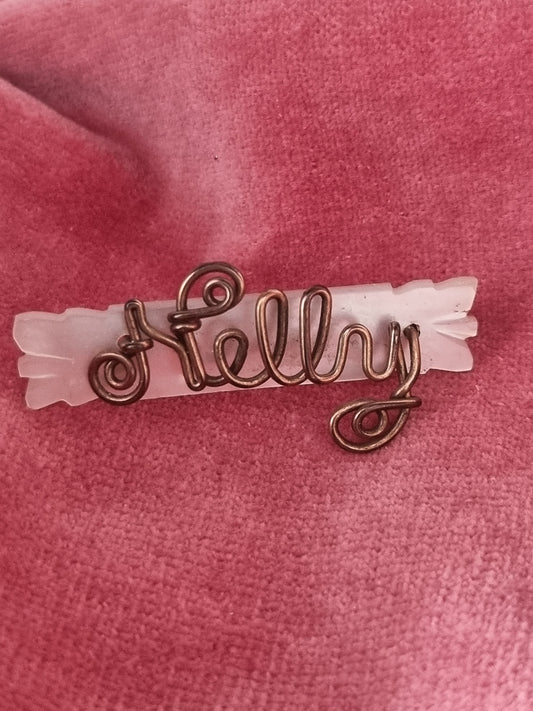 Vintage Brooch Nelly Name Gold Tone Imitation Shell