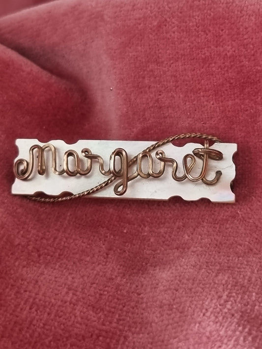 Vintage Brooch Margaret Name Gold Tone Imitation Shell