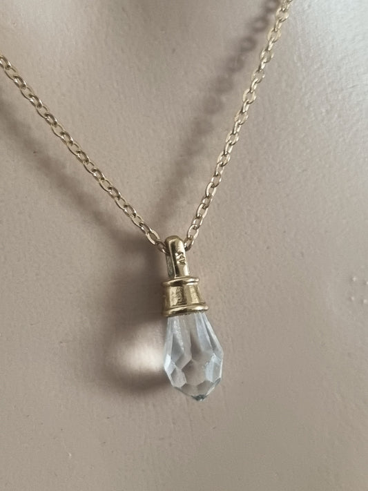 Vintage Necklace Nevada Silver Mine Gold Plated Crystal Drop.