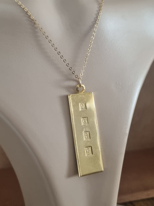 Vintage Necklace Costume Gold Tone Ingot Bar Pendant and Chain