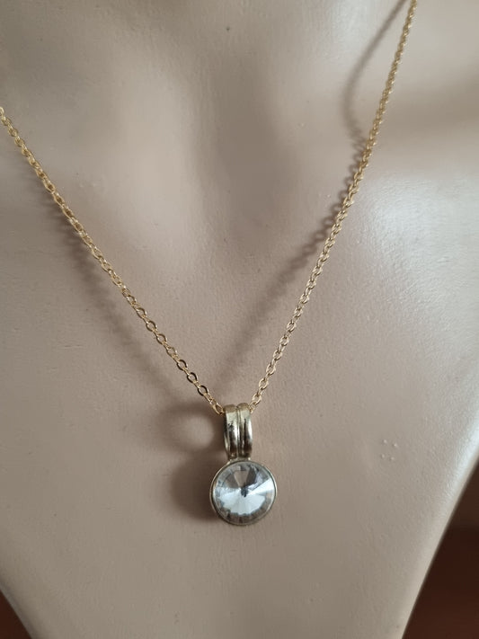 Vintage Necklace Costume Gold Tone Pendant Circle Cubic Zirconia and Chain