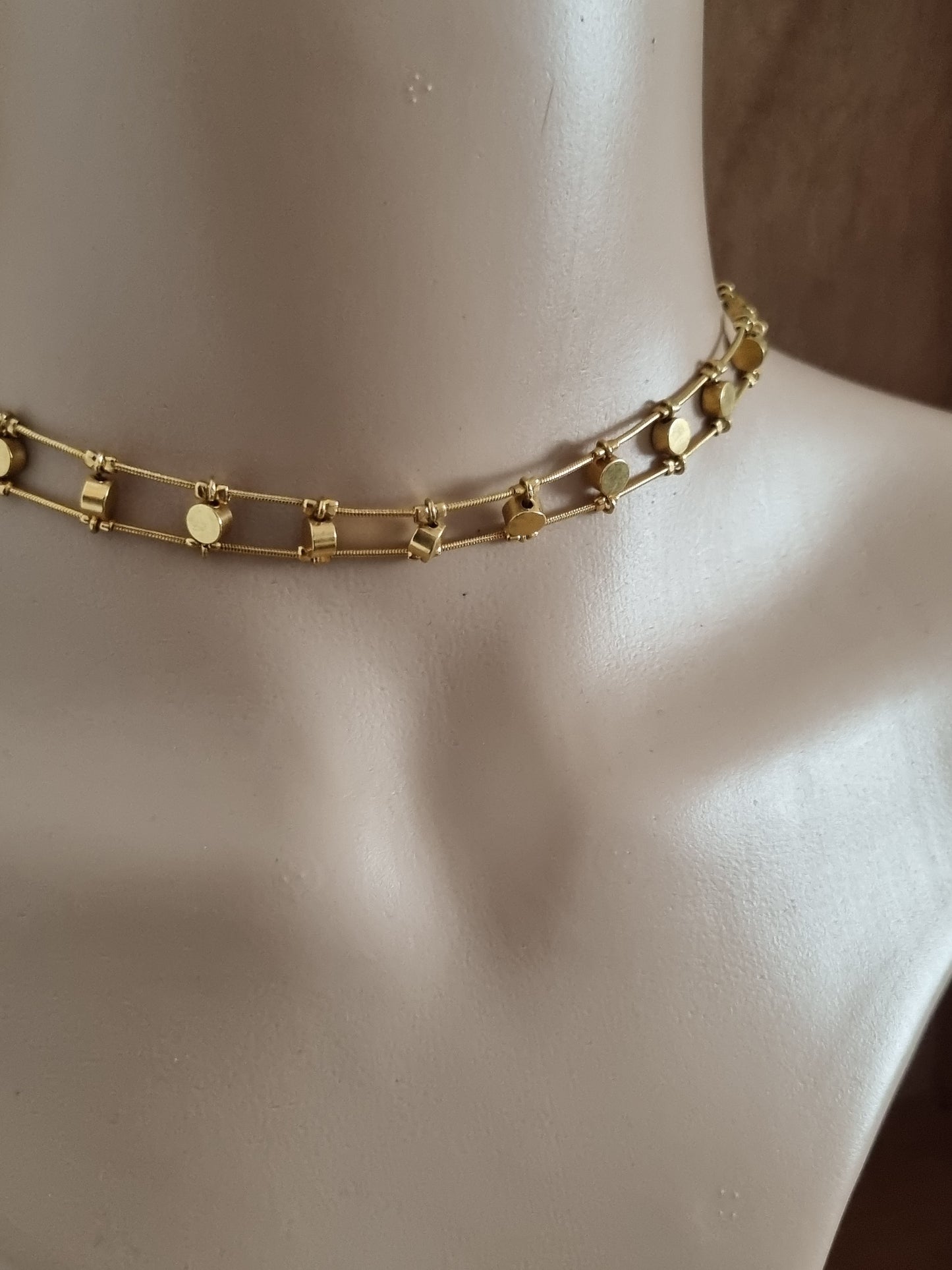 Vintage Necklace Gold Tone Double Chain Choker Love Necklace