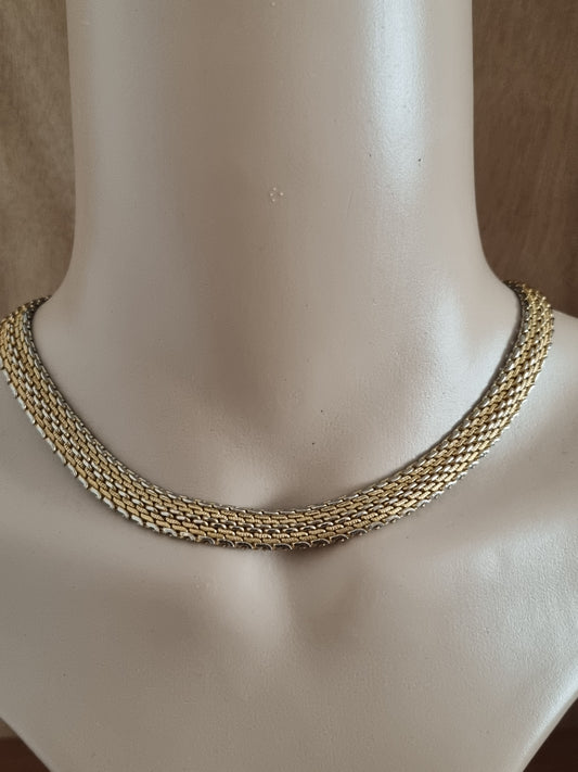 Vintage Necklace Two Tone Rope Chain Brass in Gold and Silver Tone Choker