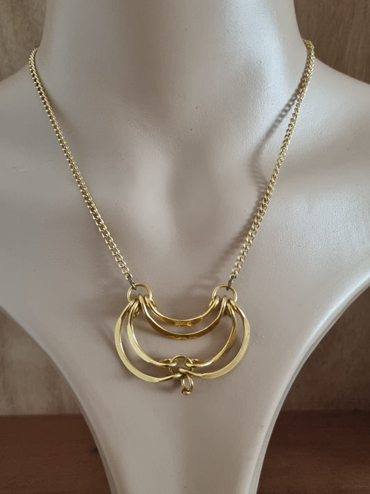 Vintage Necklace Gold Tone Statement Unmarked Folded Swirl Pendant