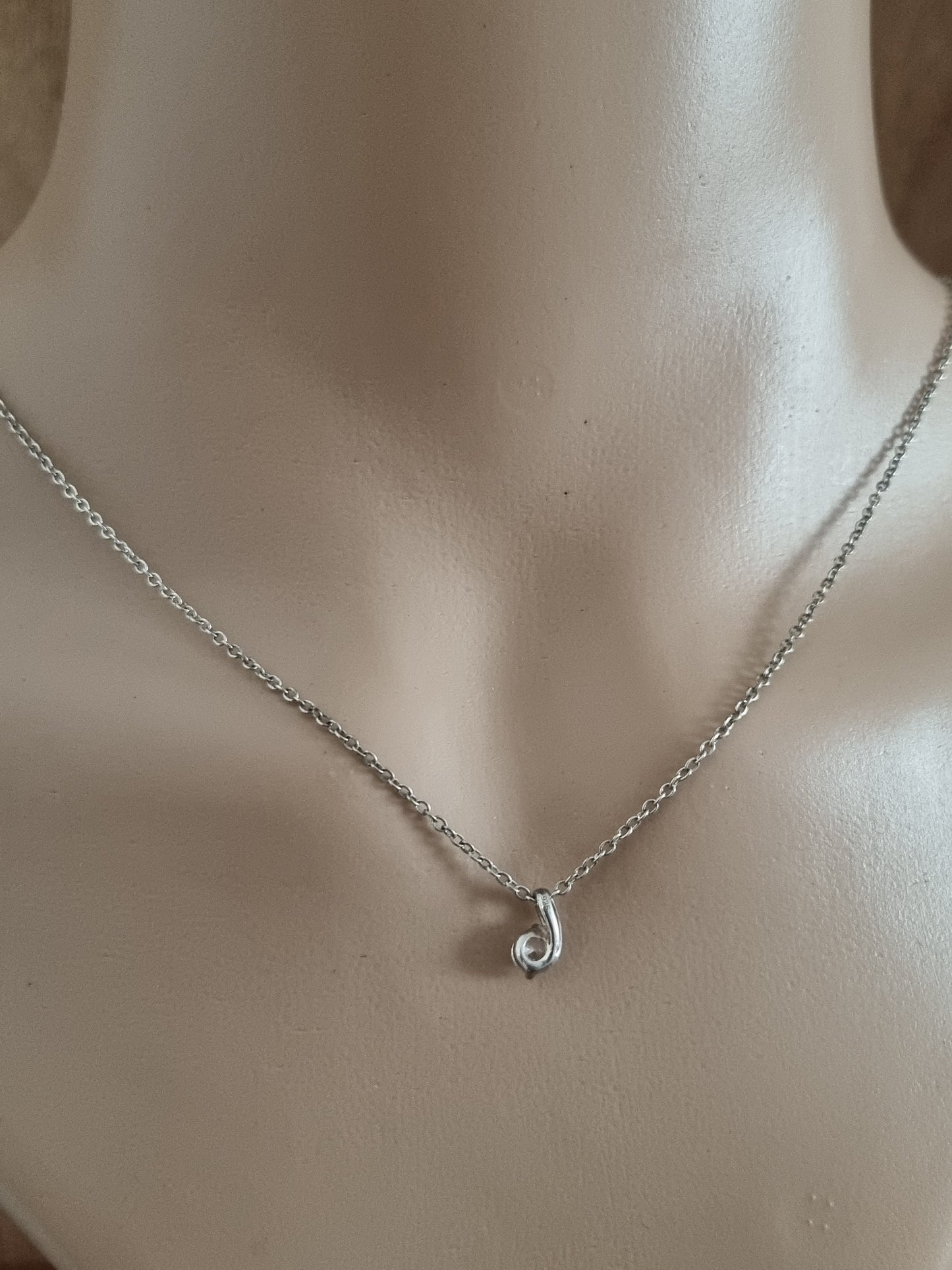 Vintage Necklace 925 Sterling Silver Swirl Cubic Zirconia Drop Pendant and Chain