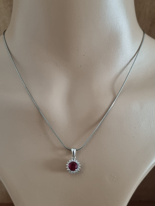 Vintage Necklace 925 Sterling Silver Ruby Cubic Zirconia Italian Chain