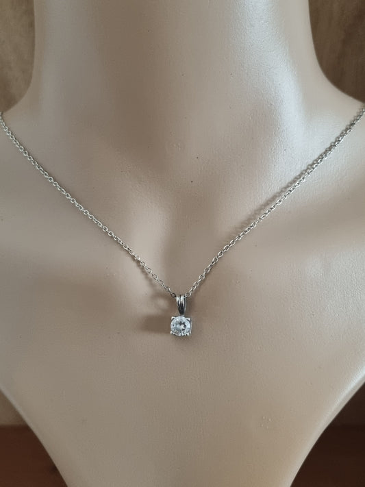 Vintage Necklace 925 Sterling Silver Round Cubic Zirconia Stone Marked