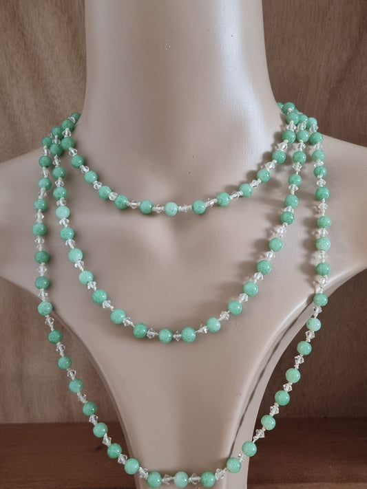Vintage Necklace Art Deco Flapper Jade and Glass Beaded