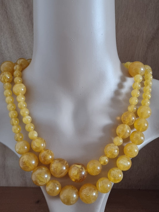 Vintage Necklace Yellow Lucite Bead Statement