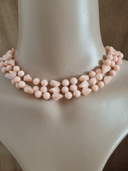 Vintage Necklace Pink Peach Plastic Bead Statement