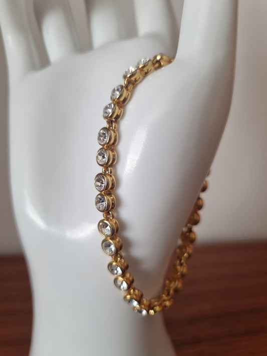Vintage Bracelet Gold Tone Diamante Cubic Zirconia Circles Jewellery
