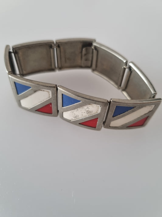 Vintage Bracelet 1960s Red White and Blue Square Costume Jewellery