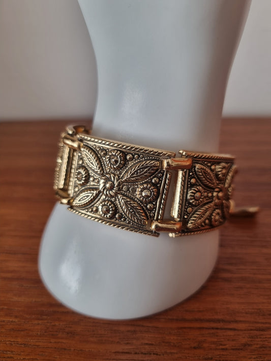 Vintage Bracelet Gold Tone Floral Chunky Jewellery