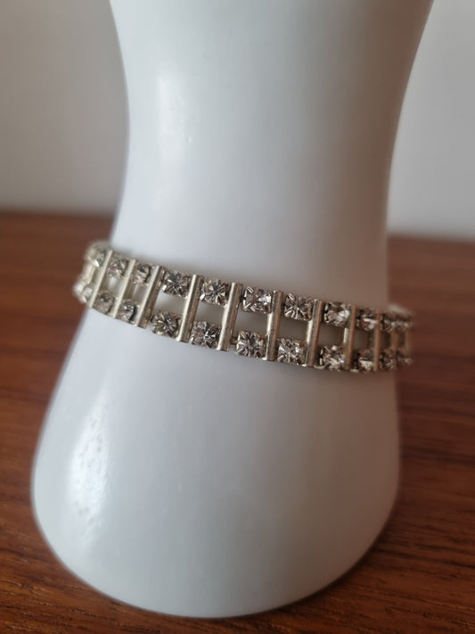 Vintage Bracelet Sterling Silver 1940s Rhinestone Paste  Jewellery
