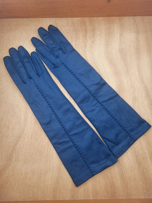 Vintage Gloves Navy Long Blue Polymix Autumn Warms
