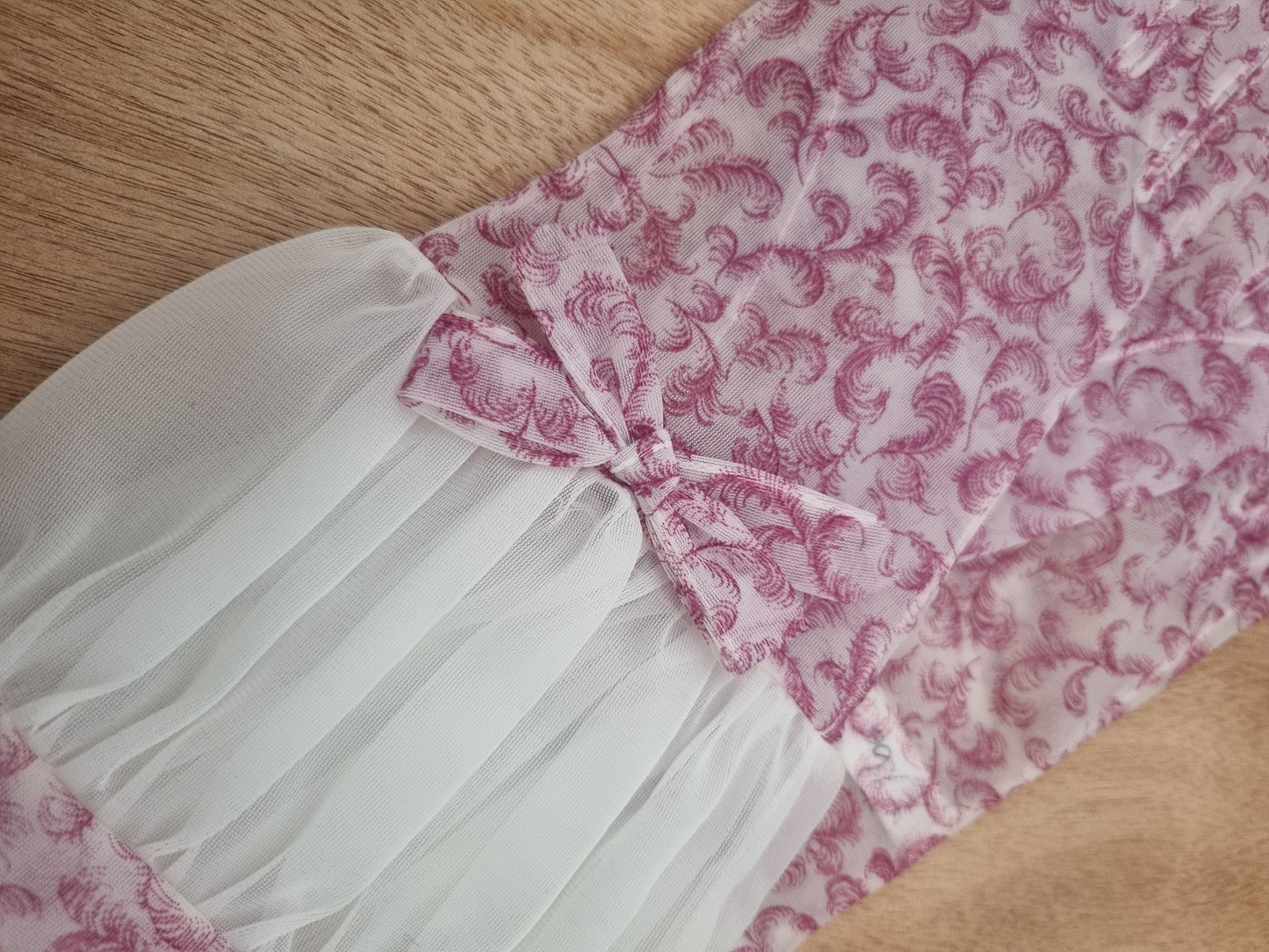 Vintage Gloves Purple White Sheer Feather Polymix Short Gant Made in England