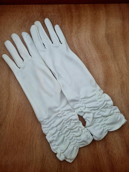 Vintage Gloves Ivory White Polymix Long Ruched