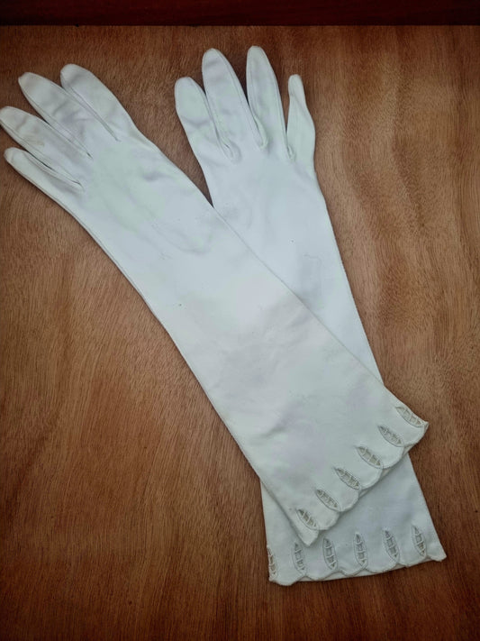 Vintage Gloves Ivory White Cotton  Long Eyelet Made in Italy