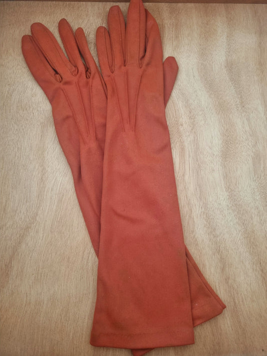 Vintage Gloves Orange Rust Made in England Dents Bri-Nylon