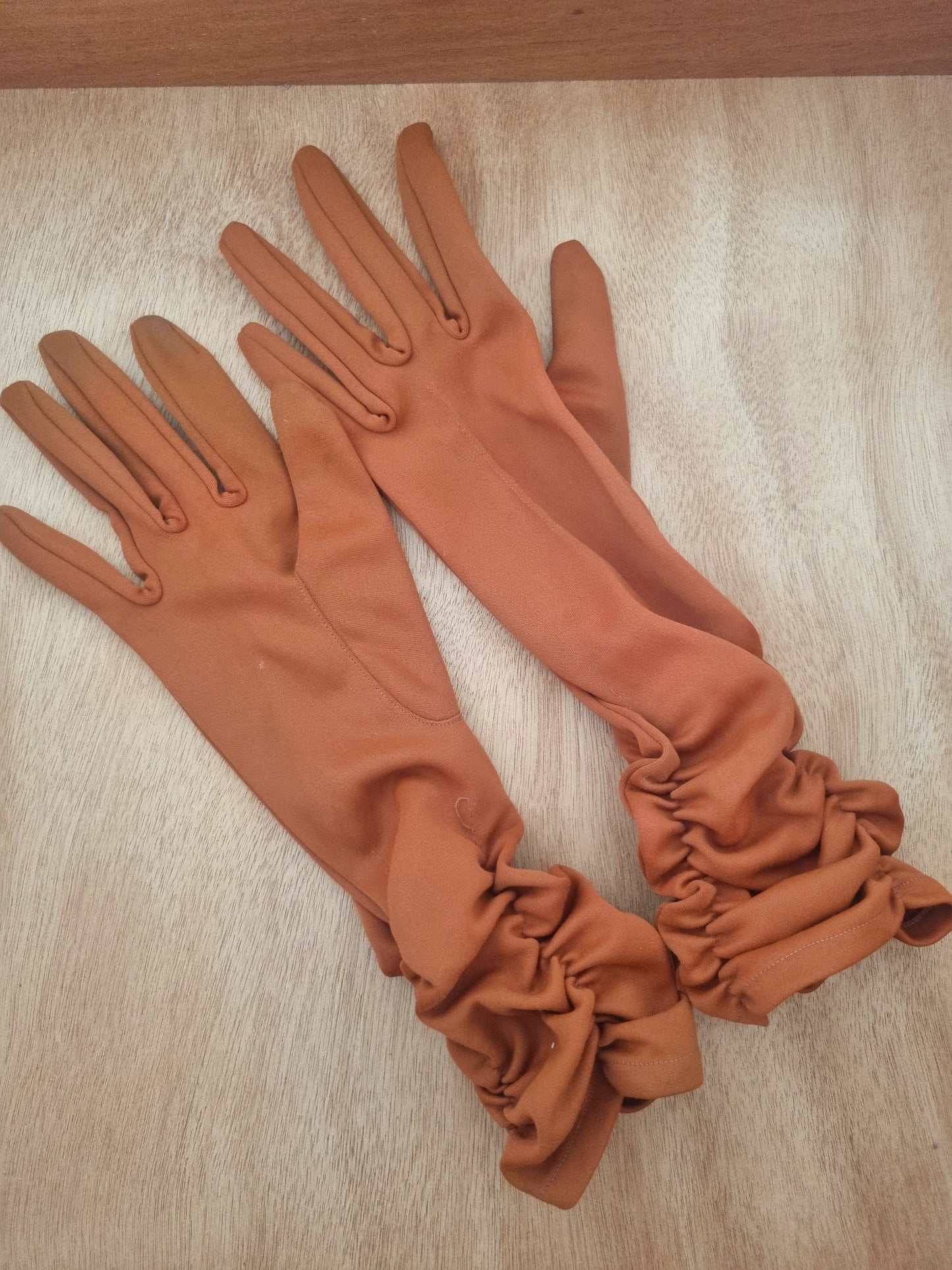 Vintage Gloves Orange Rust Polymix Nylon Made in England