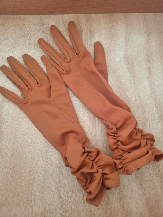 Vintage Gloves Orange Rust Polymix Nylon Made in England