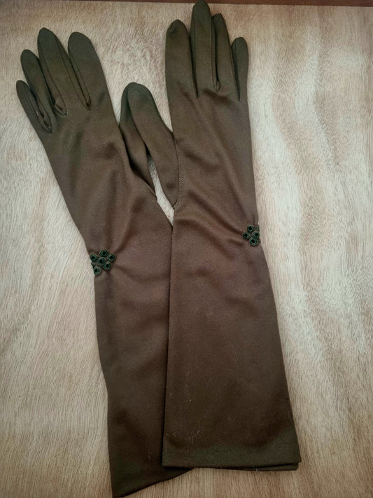 Vintage Gloves Short Green Brown Polymix