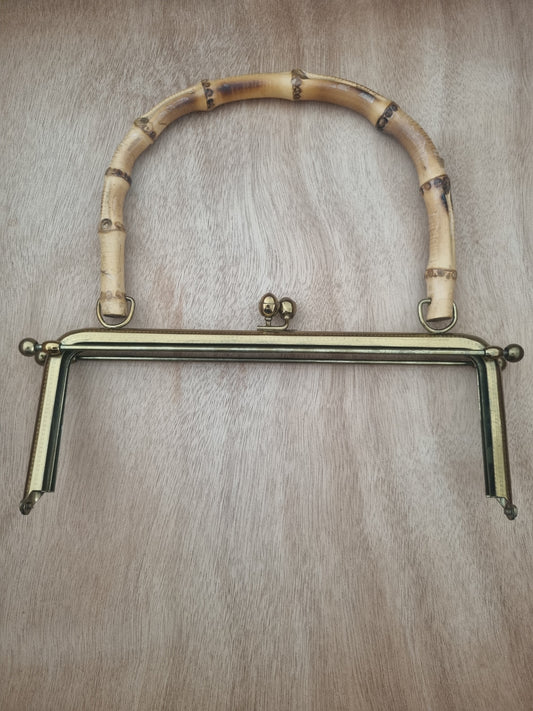 Vintage Handbag Handle for Bag Making. 60s Gold Tone Metal Rattan Handle Hinge Frame. Haberdashery