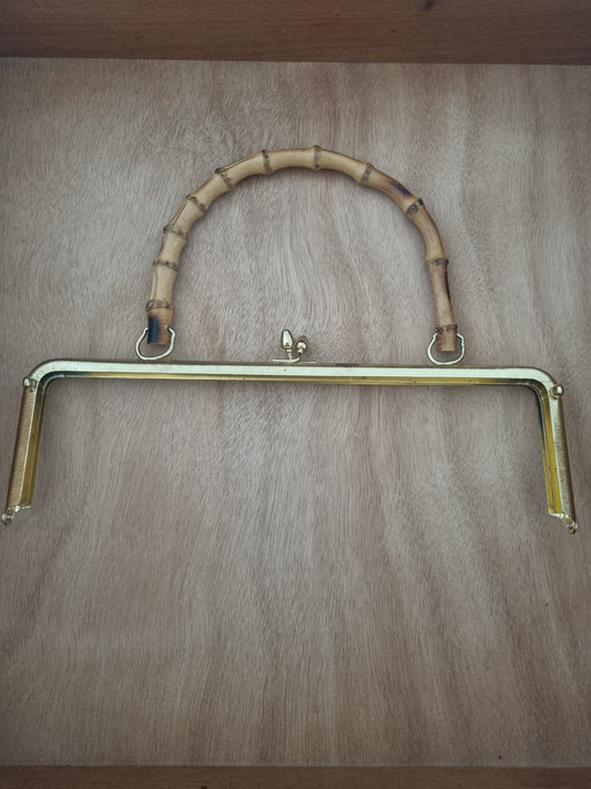 Vintage Handbag Handle for Bag Making. 60s Gold Tone Metal Rattan Handle Hinge Frame XL. Haberdashery