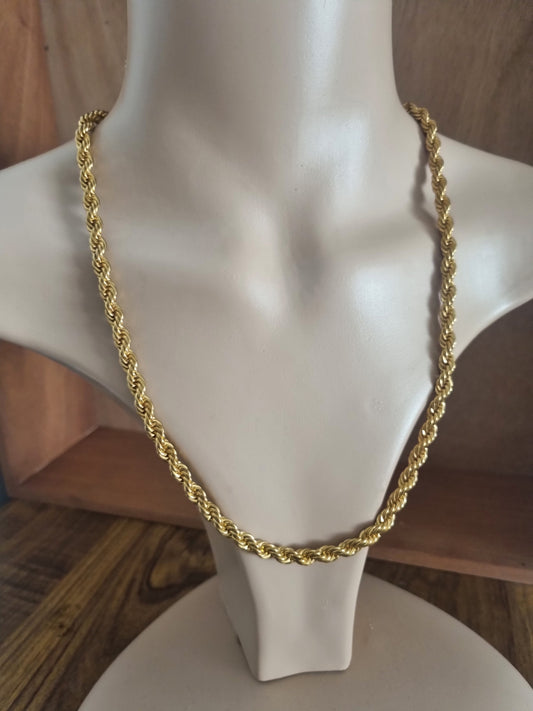 Vintage Necklace Chunky Gold Tone Bare Metal Rope Chain