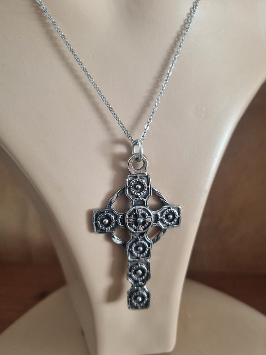 Vintage Necklace Crucifix Base Metal, Chain Sterling Silver